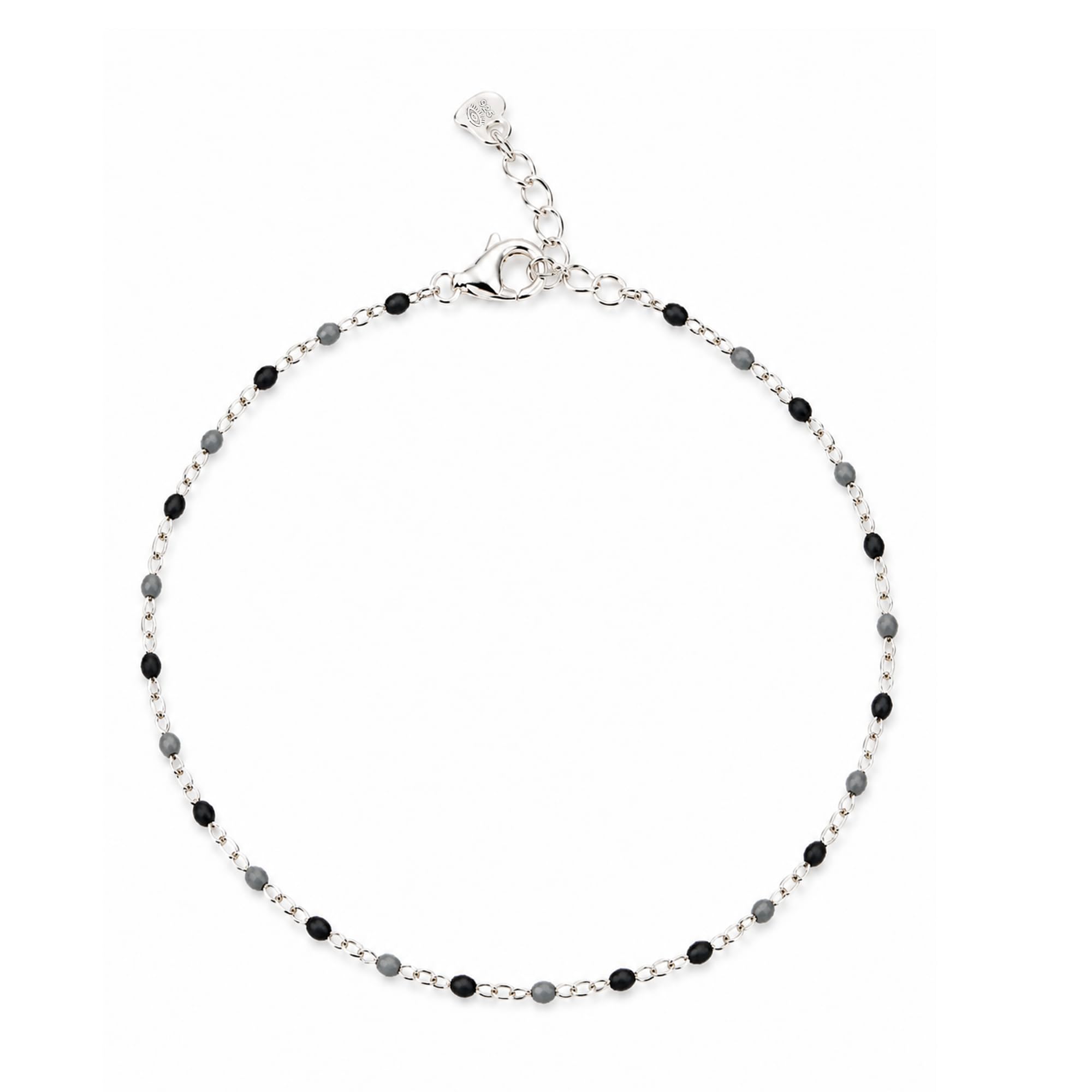 925 Sterling Silver Enamel Beaded Anklet for Women & Girls | Adjustable Minimalist Black & Grey Crystal Chain Anklet | Lightweight Daily Wear Foot Jewelry-image-29