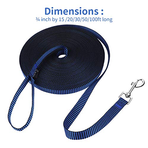 Image of Hi Kiss Dog /Puppy Obedience Recall Training Agility Lead - 15ft 20ft 30ft 50ft 100ft Training Leash - Great for Training, Play, Camping, or Backyard(50ft,Black Blue)