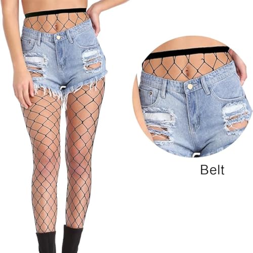 Image of 2 Pairs 20D Women's Fishnet Sheer Tights Control Top Pantyhose with Reinforced Toes Size 90-150lbs black Big+Medium Net