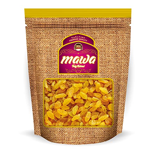 Mawa Raisins Golden | Dried fruit | 100% Natural | No preservatives or added Sugar | Naturally high in Fiber | Ideal for snacking cooking and baking | Resealable Zipper pouch | 1kg