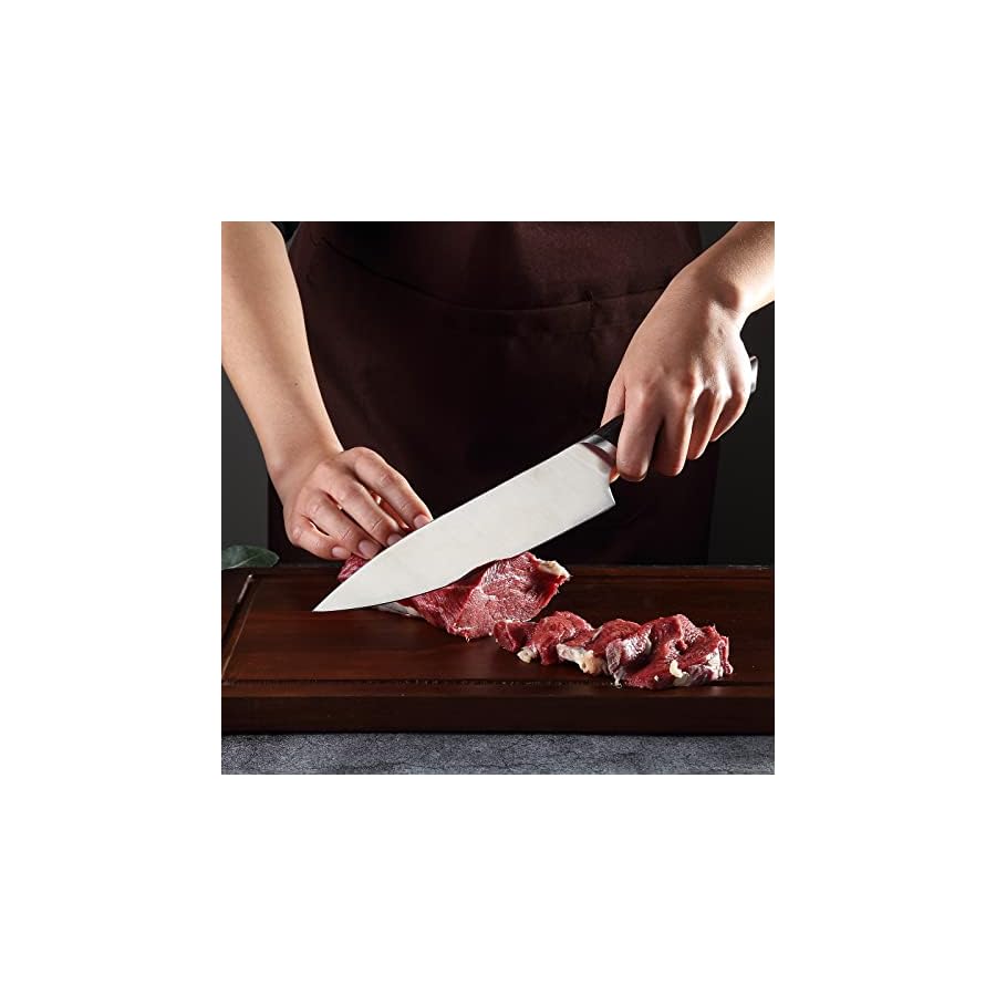 Chef Knife Set, Karcu 6-Piece Professional German Steel Kitchen Knife Block Sets, Brown