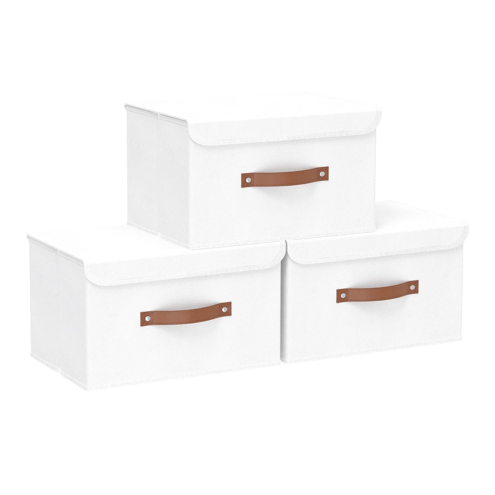 Yawinhe 3 Pcs Cajas de Almacenaje con Tapa, Almacenamiento de Ropa, Plegables, Organizador Armario, para Dormitorios, Blanco, 33x23x20cm, SNK018WL-S