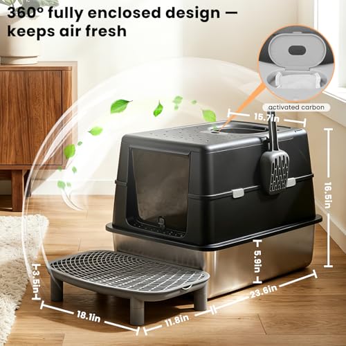 Arenero XL de Acero Inoxidable para Gatos con Tapa 120° miniatura 5
