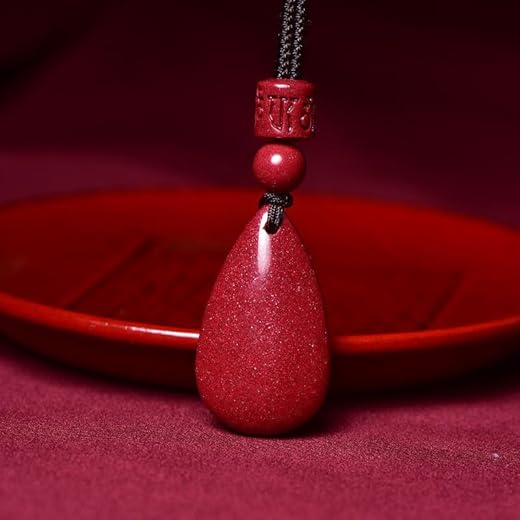 Natural Water Drop Red Organic Cinnabar Crystal Necklace Feng Shui Amulet Necklace Lucky Charm Pendant Necklace Natural Talisman Stone Water Drop for Women Men Long Necklace Red Buddhist Necklace
