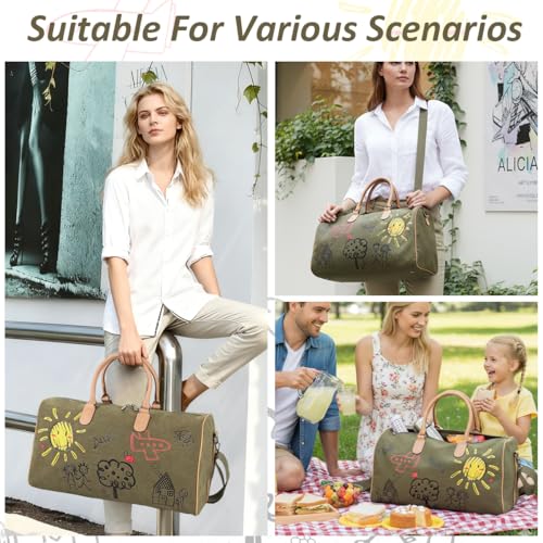 Image of PALAY Travel Bag Army Green Canvas Weekender Overnight Gym Bags Carry On Large Bag for Men Women Water Resistant Gym Sports Olive