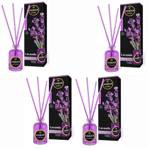 Pack 4 Mikados Ambar perfums – Aroma Lavanda – Ambientador de Varillas Natural y Relajante +45 Días