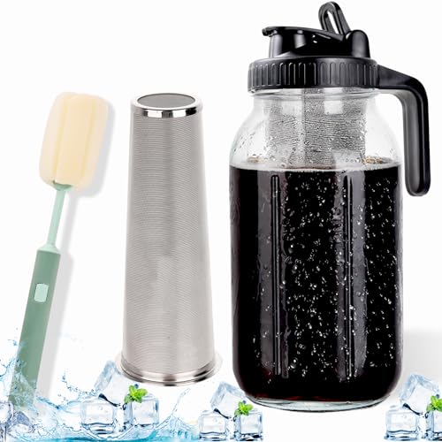 Scidea Cold Brew Iced Coffee Maker, 64oz 2 Quart Leak-proof Mason Jar with Handle & Stainless Coffee Filter for Iced Brew Coffee, Iced Tea, Fruit Drinks, Glass pitcher with Pour Spout Lid Scidea Cold Brew Iced Coffee Maker, 64oz 2 Quart Leak-proof Mason Jar with Handle & Stainless Coffee Filter for Iced Brew Coffee, Iced Tea, Fruit Drinks, Glass pitcher with Pour Spout Lid