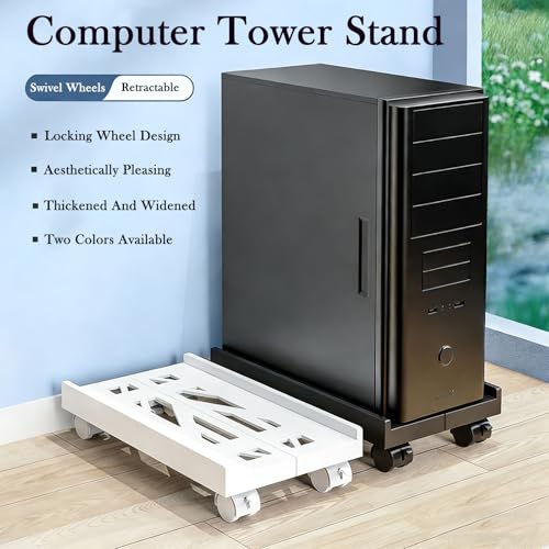 Soporte de torre para computadora ajustable con ruedas y base ahorra espacio 4