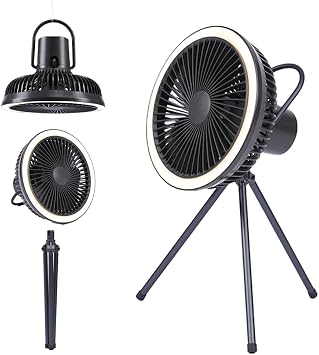 H12 Portable Camping Fan with LED Light, 7800mAh Rechargeable Battery, 4 Speeds Quiet Airflow, 7-30H Long Runtime, USB-C Fast Charging, Tripod Stand & Hanging Hook for Outdoor, Tent, Home & Office