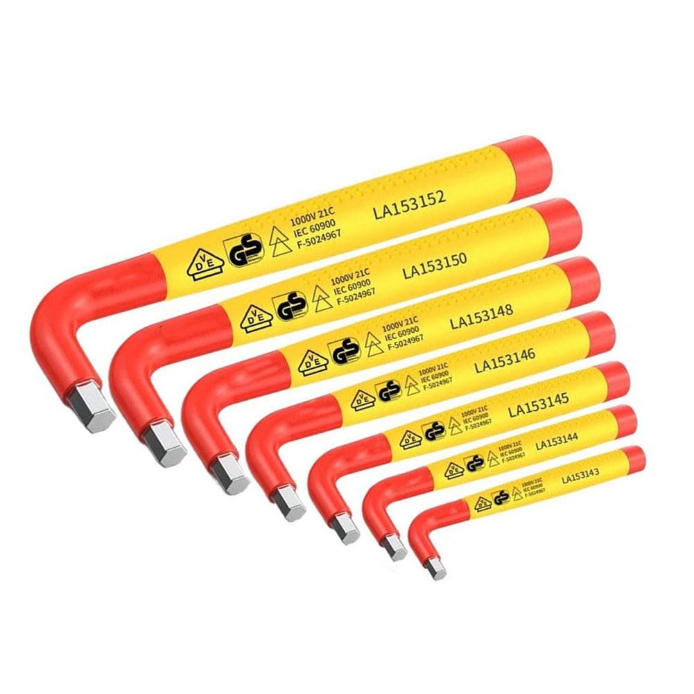 Set di 7 chiavi esagonali isolate da 1000 V, in lega di acciaio certificato VDE, 3-12 mm, per elettricisti