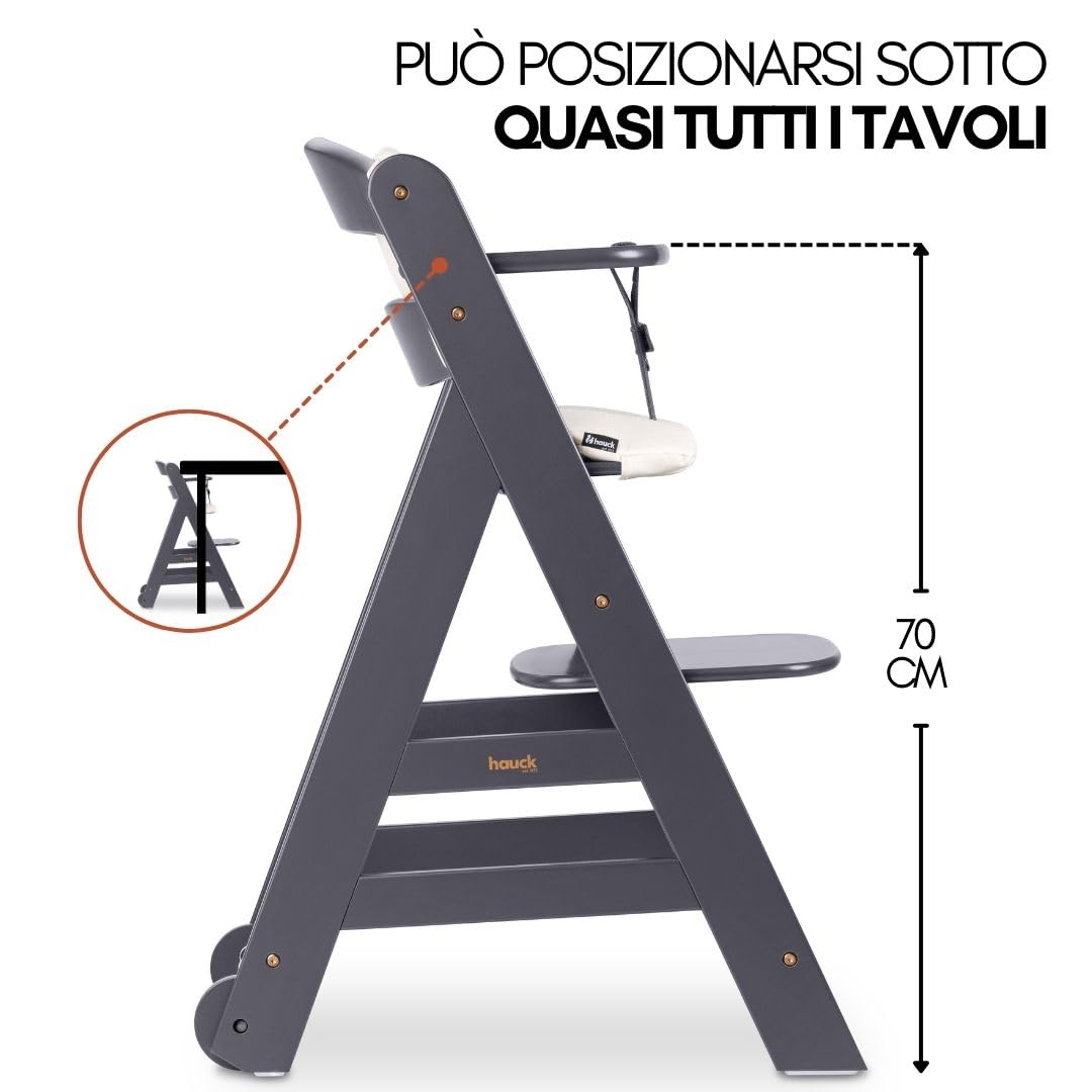 hauck Seggiolone Beta Plus Deluxe - Seggiolone Evolutivo in Legno con Sdraietta e Dondolo per Neonati, Sediolone Pappa, Sicurezza Massima con Cintura a 5 Punti, Regolabile per Tavoli Standard -