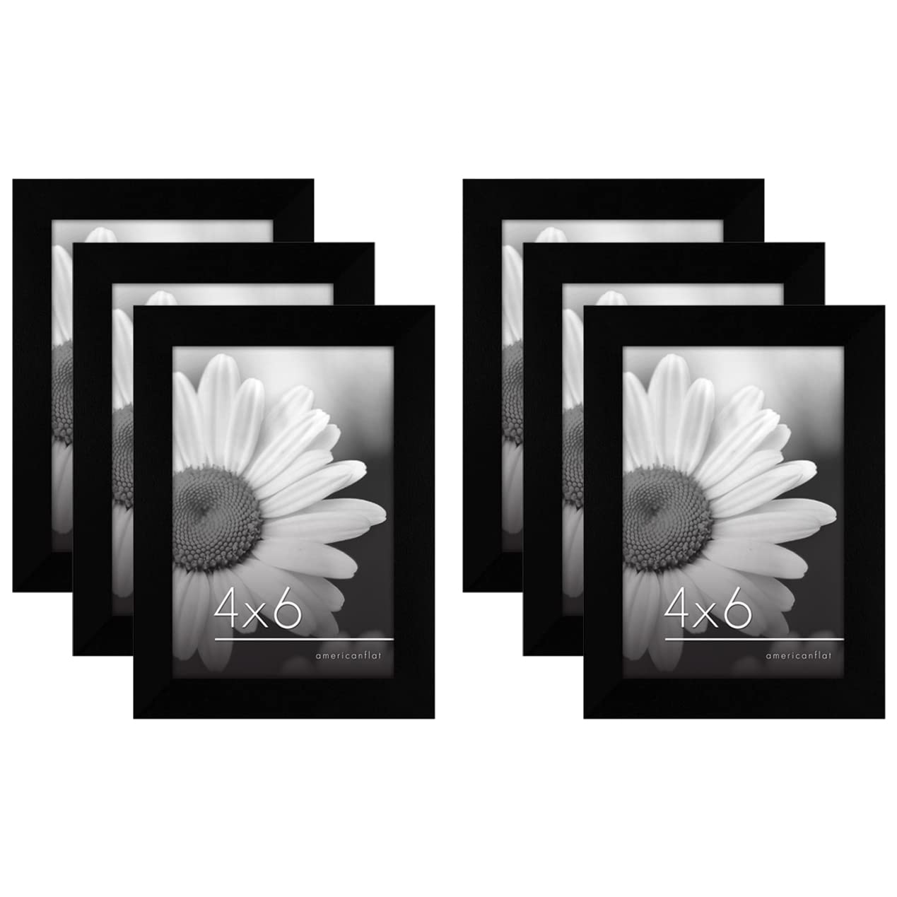 Americanflat 6x4 Photo Frames - Set of 6 - Gallery Wall Picture Frame Set in Black - Engineered Wood with Polished Plexiglass - Horizontal and Vertical Formats for Wall and Tabletop