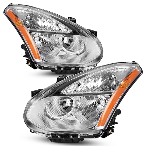 Image of oEdRo Headlight Assembly Compatible with 2008 2009 2010 2011 2012 2013 Rogue (Not Compatible on Models w /Factory HID Headlights) Headlamp with Amber Reflector Clear Lens Chrome Housing