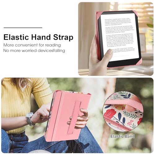 Image of HoYiXi Universal Case for 6.8 Inch 7 Inch Kindle eReaders Compatible with Paperwhite /Kobo /BOOX T68 /iReader Ocean,6.8-7 inch eReaders Protective Case Cover Elastic Rope,Flowers 2