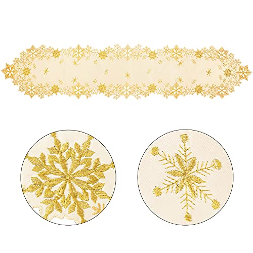 Simhomsen Embroidered Snowflakes Table Runner for Christmas Holiday and Winter (Gold, 14 x 69 inch), Gold, 14×69 inches - Image 4