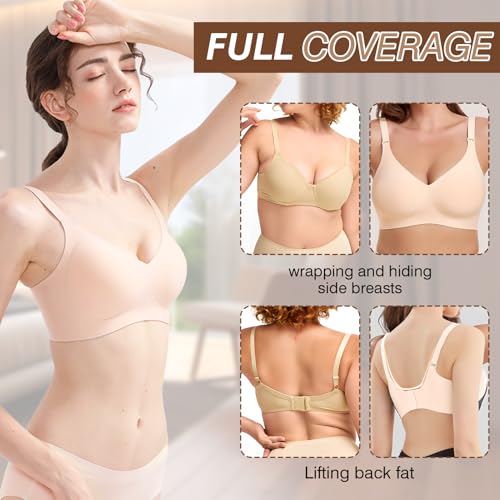Image of Greoay Bras for Women Wireless Push Up Seamless Wire-Free Bras Full Support T-Shirt Bra V Neck Comfortable Adjustable Bra