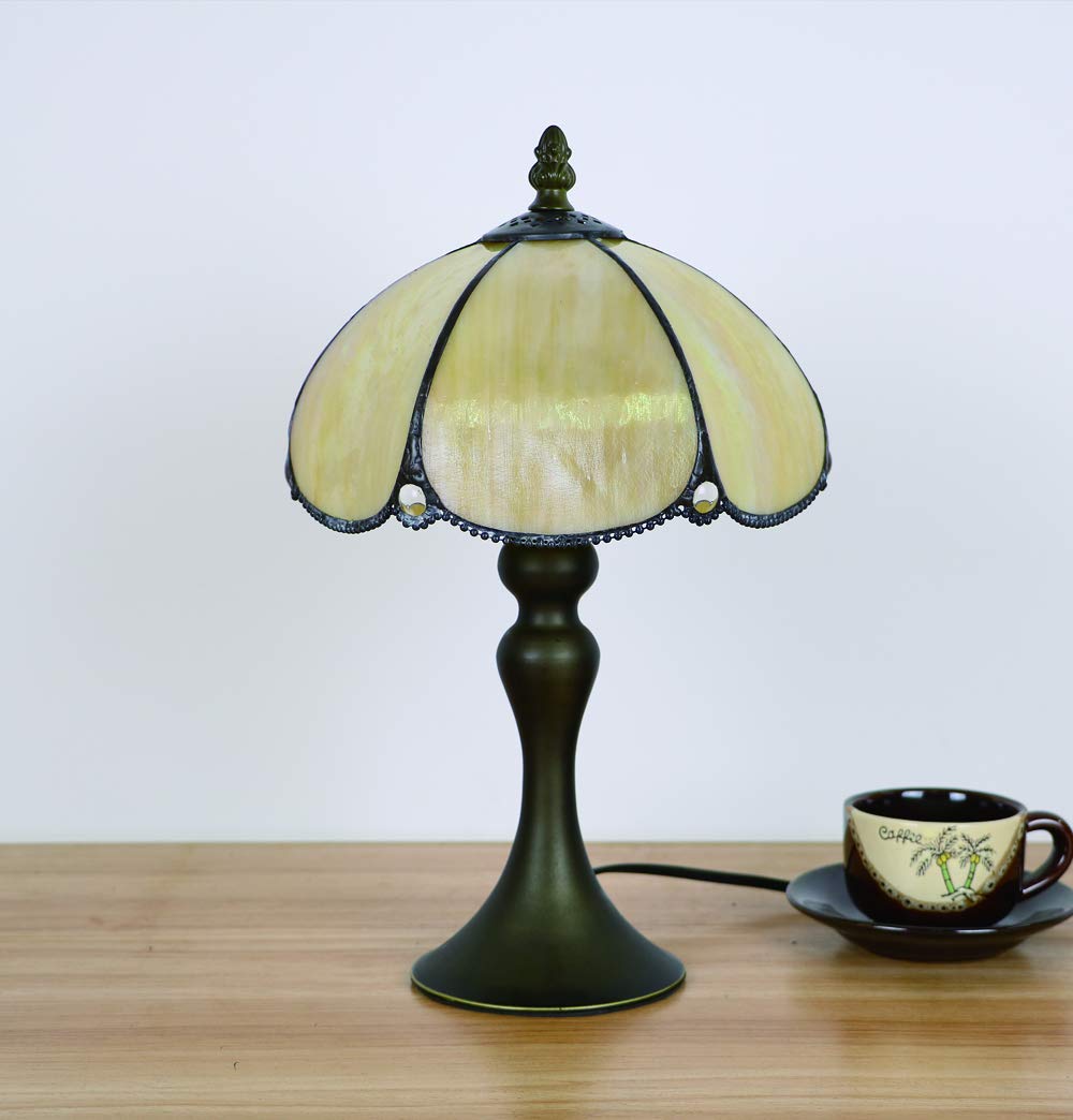 8 Pollici Lampada da Tavolo Stile Tiffany, Luce Notturna in Vetro Colorato Stile Europeo, Lampade da Scrivania Gialle Sul Comodino per Soggiorno, Lampadina a LED Base in Ferro
