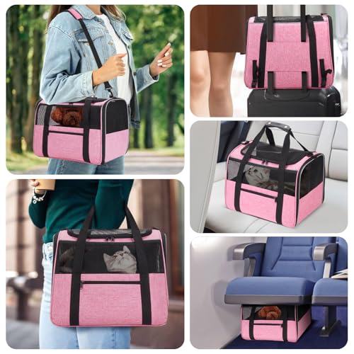 Image of JUNGYOUN Premium Cat Carrier - Pet Carrier for Cat & Small Dogs up to 15lbs - Airline Approved Travel Dog Carrier with Anti-Escape Zippers, Collapsible Travel Bowl & Padded Strap