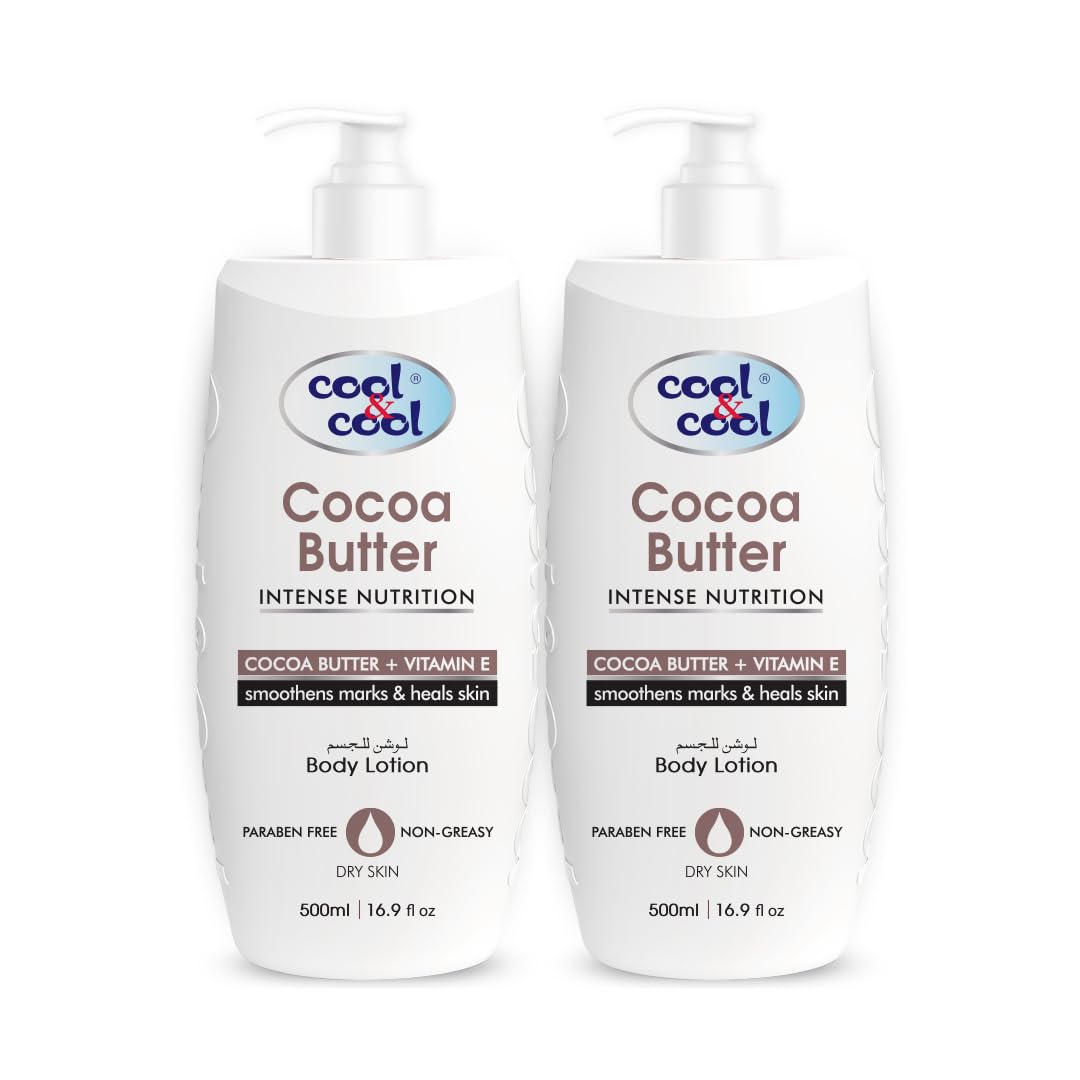 Cocoa Butter Body Lotion 500ML(Pack of 2) - Moisturizing Formula with Cocoa Butter & Vitamin E, Non-Greasy & Paraben-Free, Smooths Marks and Heals Skin 1L