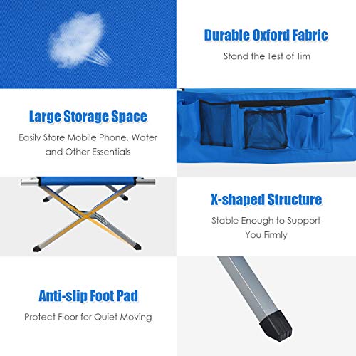 Goplus Folding Camping Cot, Heavy-Duty Foldable Bed For Adults Kids W/Carry Bag, Side Pockets, 450 Lbs (Max Load), Outdoor Portable Sleeping Cot For Traveling (Blue) #TOP4