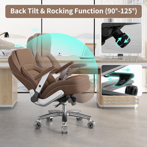 Image of Big and Tall Office Chair, 600lbs Heavy Duty Desk Chair with 5D Arms, Adjustable Lumbar Support & Height, Tilt Function, Fabric High Back Ergonomic Executive Computer Chair with 3'' Casters