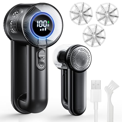 Rasoir Anti Bouloche Vetement, 1800mAh Rasoir Anti Bouloche Appareil Peluche USB Rechargeable Vêtement&Meuble, Appareil Coupe Peluche à 3 Vitesses Écran LED&3 Lame de...
