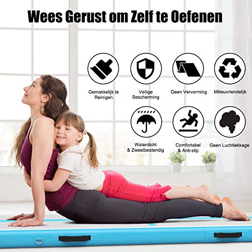 COSTWAY 450cm Gymnastiekmat met 15cm Dikte, Opblaasbare Gymnastiekmat Lucht vallende baan, Tuimelbaan Lucht Mat met… - Image 5