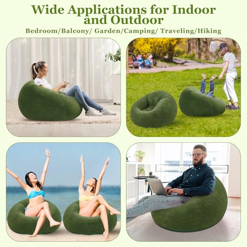 Image of Realspring Inflatable Bean Bag Chairs Outdoor Blow up Camping Chairs Inflatable Lazy Sofa Folding Portable Bean Bag Loungers Couch for Movie Night(Dark Green,4 Pcs)