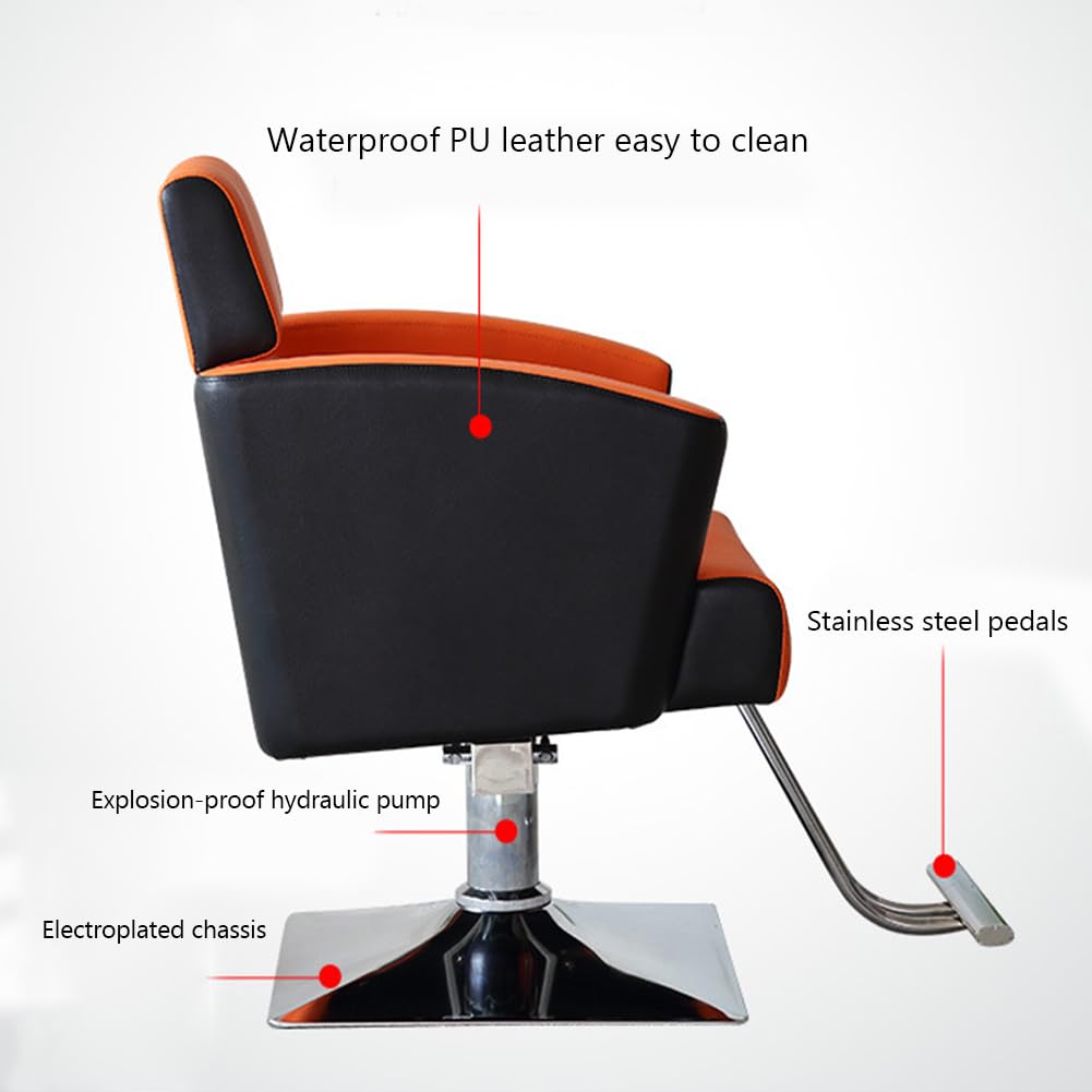 IBOWZ Silla de peluquería Silla de Peluquero con Bomba hidráulica, Silla de peluquería de Cuero PU con Pedal, chasis Cuadrado para barbería, Muebles de salón, Negro
