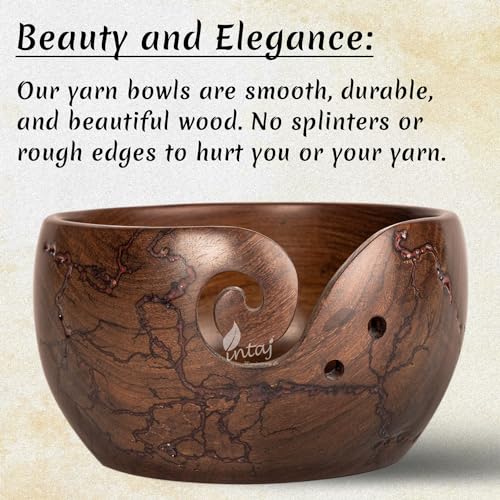 Image of INTAJ Wooden Yarn Bowl for Knitting and Crochet, 7 Inch No-Snag Holder