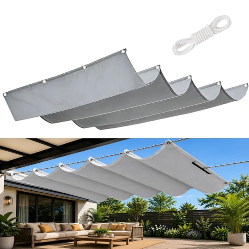 Voile d'ombrage vague rétractable 4x9m gris clair en PES - 2