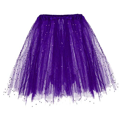 Damen Tüllrock Petticoats 50er Rockabilly Petticoat Tutu Unterrock 3-Lagiger Elastischen Rock Kurz Ballett Tanzkleid Ballkleid Abendkleid Karneval Kostüm Damen Tutu Rock (Dark Purple-1, One Size) Cover