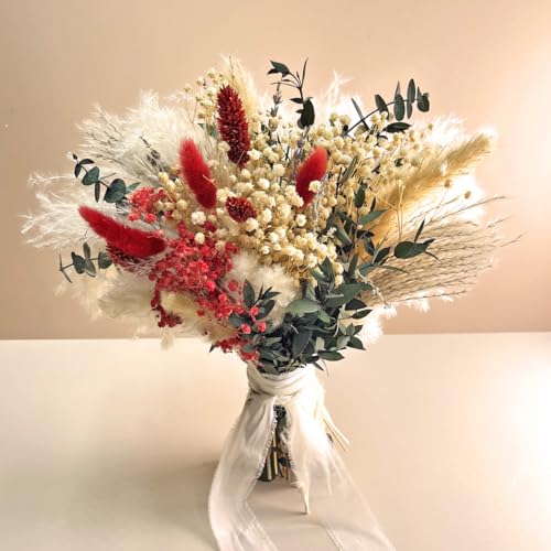 Dried Flowers Bouquet with Pampas Grass, Bunny Tails, Gem Grass, and Baby's Breath for Home Decor, Boho Decor, Wedding Table and Wall Decorations