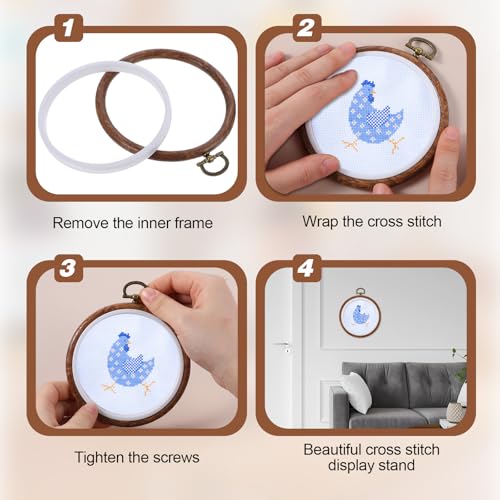 Image of 3 Pieces 3 Inch Embroidery Hoop Set, Cross Stitch Ornament Frames, Embroidery Hoop Imitated Wood Display Frame for Art Craft Sewing and Hanging Decor