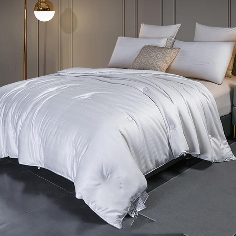 Edredón de cama doble azul y blanco con relleno grueso de seda 3