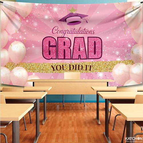 Image of KatchOn, Graduation Banner 2026-72x44 Inch | Congrats Grad Banner, Congratulations Banner Pink Graduation Decorations 2026 Graduation Party Supplies | Graduation Backdrop for Grad Party Decorations