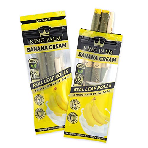 King Palm Mini Size Cones - (2 Pack, 4 Rolls) - Squeeze & Pop Pre Rolls - Organic Flavored Pre Rolled Cones - King Palm Flavors Pre Rolls - (Banana Cream) #TOP1