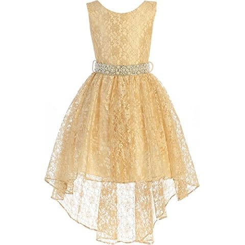 BNY Corner Little Girl High Low Floral Lace Rhinestones Pearl Belt Easter Pageant Flower Girl Dress Gold 2 JK3744 Cover