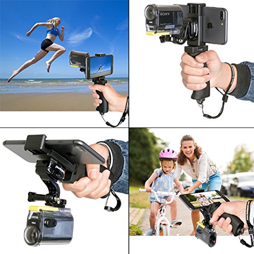 Fantaseal Ergonomic Action Camera Hand Grip Mount w/ Smartphone Clip