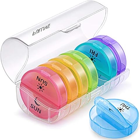 Daily Pill Organizer (Twice-a-Day) - Weekly AM/PM Pill Box, Round Medicine Organizer, 7 Day Pill Container, Vitamin Organizer for Vitamin Fish Oils Supplement Cover