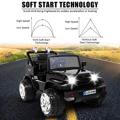 VALUE BOX Kids Ride On Truck, 12V Battery Motorized Ride on Jeep Toy Car w/ 2.4G Remote Control, Twin Motors, Music, Horn, LED Lights, MP3, Safe Seat Belts, Kids Electric Vehicle (Black)