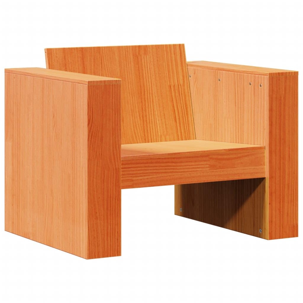 Sillón de jardín rústico de madera maciza de pino, color marrón cera, cómodo sillón de jardín con respaldo y reposabrazos, resistente al aire libre, madera maciza para terraza