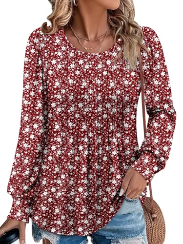 BETTE BOUTIK Long Sleeve Shirts for Women Fall Tops Dressy Blouses Crewneck Tunic Tops for Leggings S-3XL