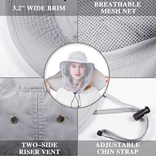 Image of Palmyth Head Net Hat, Sun Hat Safari Hat | UPF 50+, Removable Neck Flap, Water-Repellent, Wide Brim, Adjustable Chin Strap for Fishing and Gardening