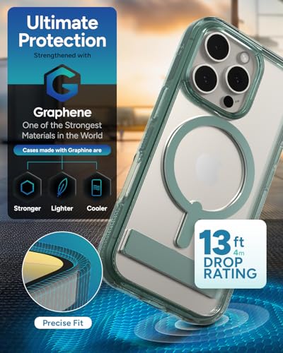 Image of ZAGG Santa Cruz Snap Case for iPhone 16 Pro - MagSafe Compatible, 13ft Military-Grade Drop Protection, Graphene Reinforced, Lightweight, 70% Recycled Content, Clear with Color Accents, Green