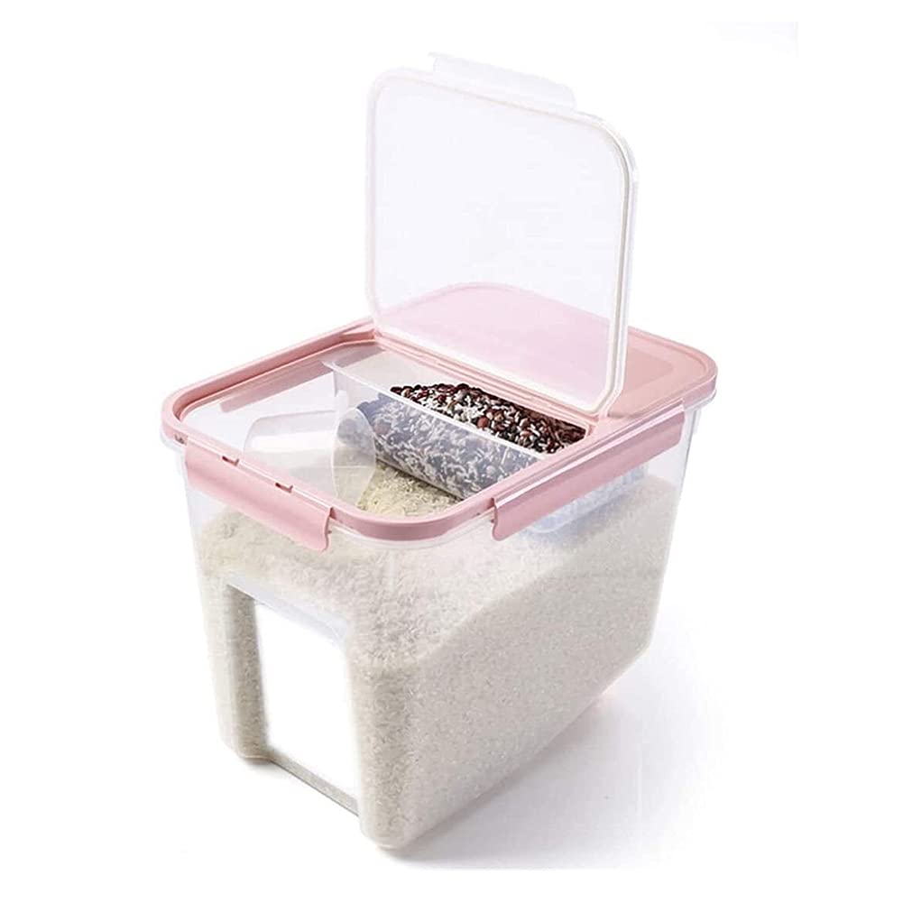 Grain Container Teakpeak Rice Container Rice Storage Box, Kitchen Storage Box Container with lid, Kitchen with Measuring Cup Pink Food Storage