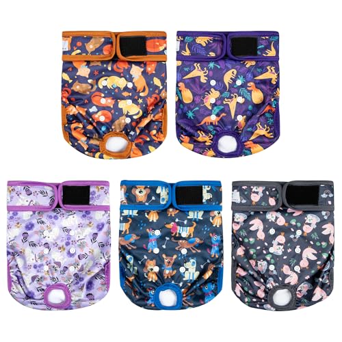 Image of 5 Pack Washable Female Dog Diapers,Reusable Diaper for Doggie,Highly Absorbent Dog Diaper,Adjustable Leakproof Puppy Diapers Skirt for Heat,Incontinence,Period Doggy Nappies