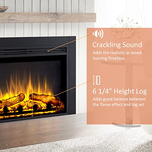 Image of Legend Flame Jaden 32'' W x 25'' H (EF455) Electric Fireplace Insert with Front Trim Kit, Fire Crackling Sound, 750W /1500W Heater, Remote Control, Black