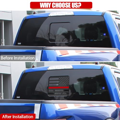 Image of USA Flag Decal for Truck Back Window,Car Decal and Sticker,Rear Middle Window American Decal for Pickup Truck,F150 F250 F350 2015-2023(Black&Red)
