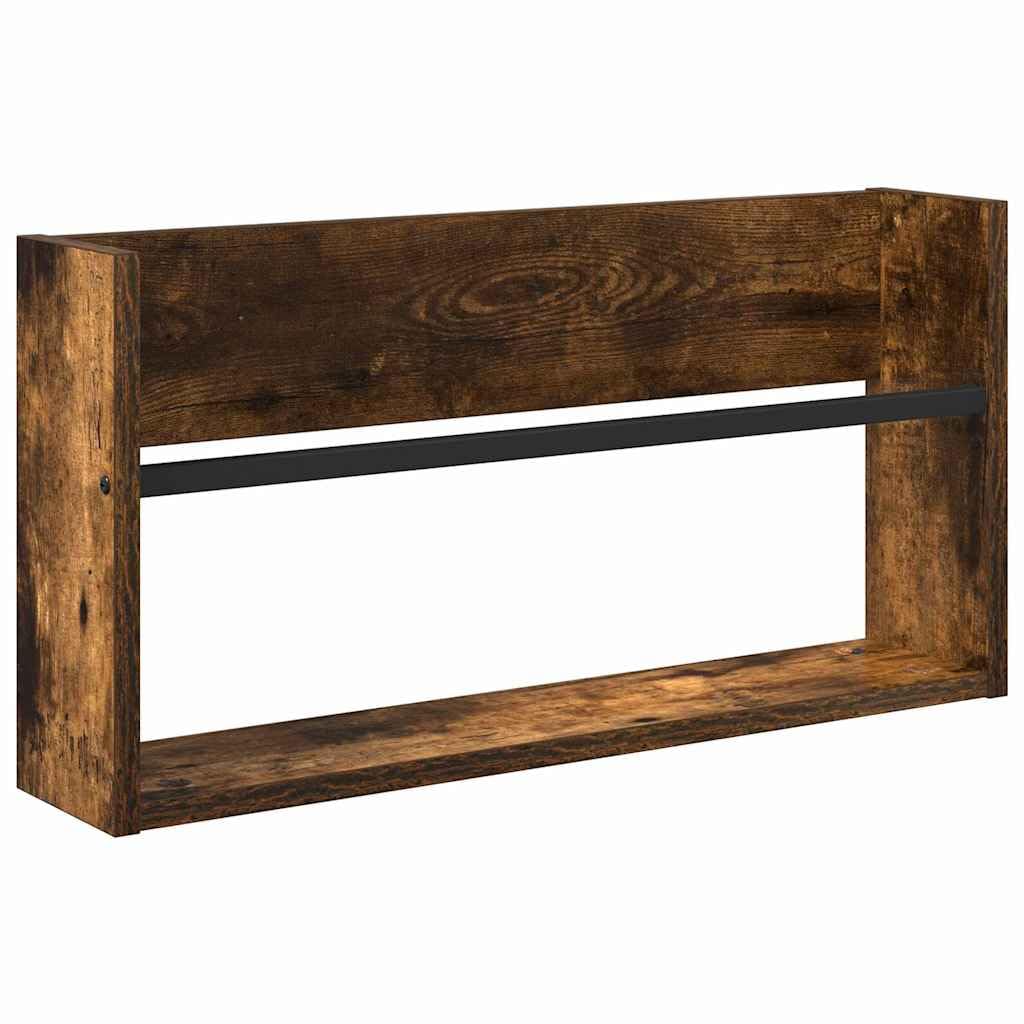 Mangloder Zeitschriftenständer und Zeitungsständer aus Holzwerkstoff in Geräucherte Eiche, 2 Stück, 60 x 12 x 30 cm, Wandmontage für Wohnzimmer, Büro, Wartezimmer und Leseecke